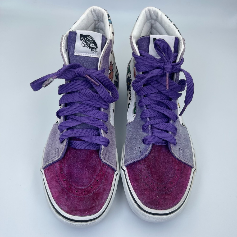 Vans World #1 Skateboard Shoes Sk8-Hi Bolt Sneakers 9.5W/8M Purple Glitter Daisy